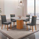 Ver imagem 1 de Mesa de Jantar Eloise 90cm Tampo MDF Vidro Canto Copo com 4 Cadeirasyasmin