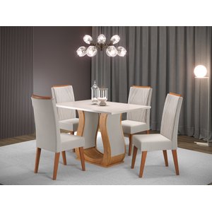 Mesa de Jantar Retangular Nubia com 4 Cadeiras Madeira Maciça Vegas 