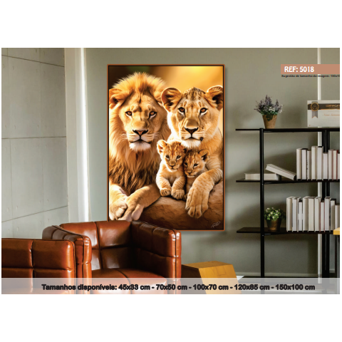 Quadro Decorativo Animais Leão Leoa e Filhotes