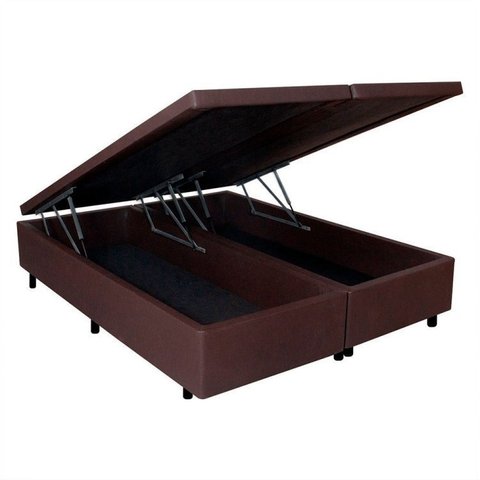 Base Box Baú King 193x203x42cm em Courino com Pistão a Gás