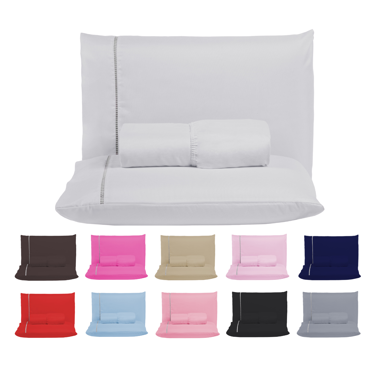 Conjunto Lençol Queen Ponto Palito Micropercal 400 Fios 3 Peças Roupa Cama Box e Padrão:pink - 1