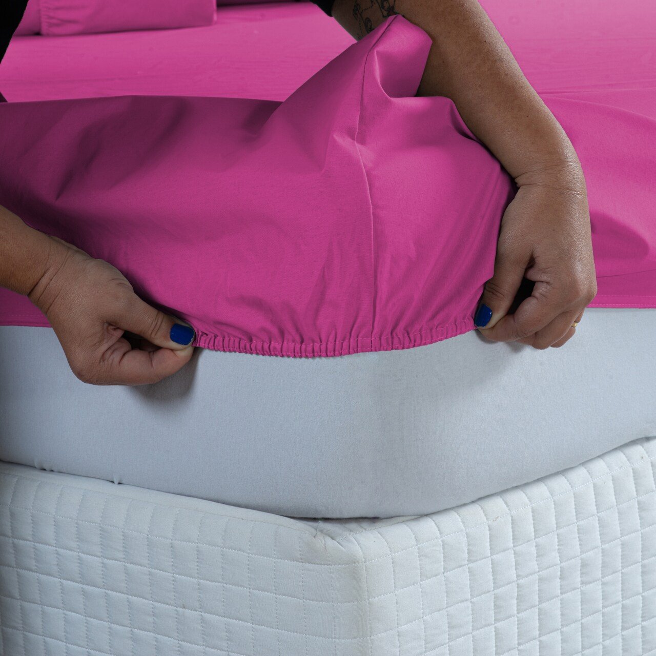 Conjunto Lençol Queen Ponto Palito Micropercal 400 Fios 3 Peças Roupa Cama Box e Padrão:pink - 6