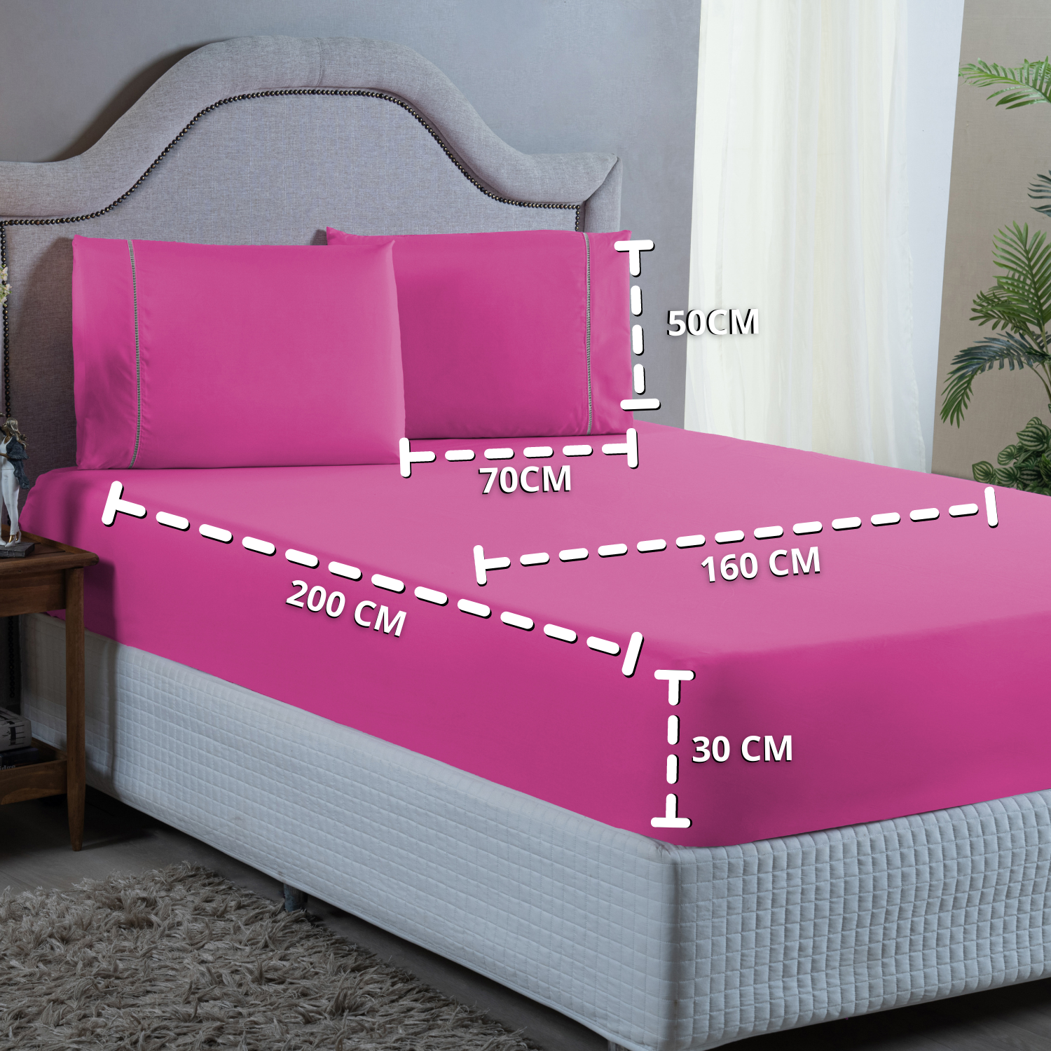 Conjunto Lençol Queen Ponto Palito Micropercal 400 Fios 3 Peças Roupa Cama Box e Padrão:pink - 7