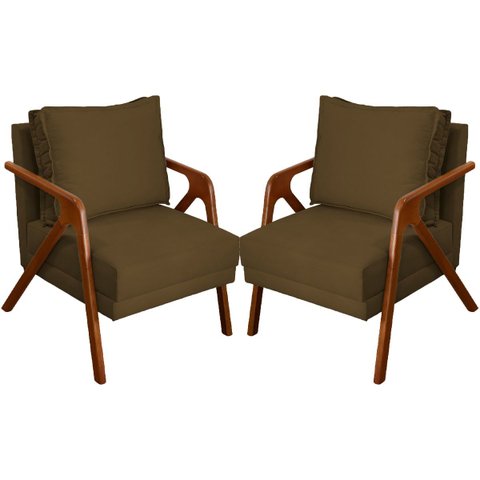 Kit 2 Poltrona Decorativa para Sala Recepção Consultório Reforçada em Madeira Maciça Shine Suede