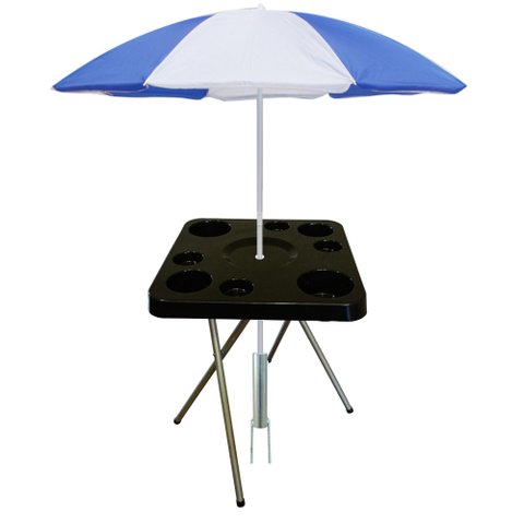 Mesa Praia Petisqueira Alta Dobrável e Sup. Guarda-Sol Chão