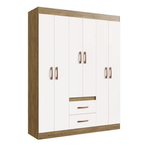 Guarda-Roupa 30206 6 Portas 2 Gavetas 2 Prateleiras Rivera Bege/Off White/Nogueira