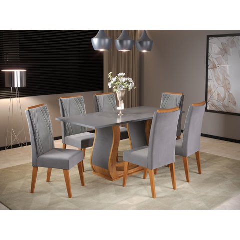 Mesa de Jantar Retangular Vitalic com 6 Cadeiras Madeira Maciça Vegas 