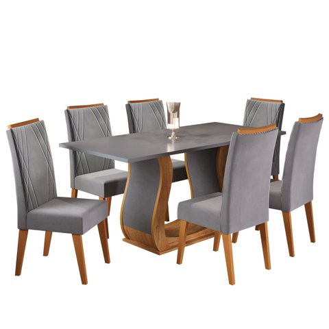 Mesa de Jantar Retangular Vitalic com 6 Cadeiras Madeira Maciça Vegas 