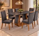Ver imagem 1 de Mesa de Jantar Retangular Vitalic com 6 Cadeiras Madeira Maciça Vegas Yescasa Mel/Cinza Brilho/Graf