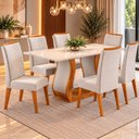 Ver imagem 1 de Mesa de Jantar Retangular Vitalic com 6 Cadeiras Madeira Maciça Vegas Yescasa Mel/Blonde/Marfim