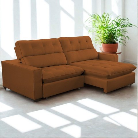 Sofa Retratil Reclinavel 2 Lugares 240cm Veludo Andreia Laranja Terracota