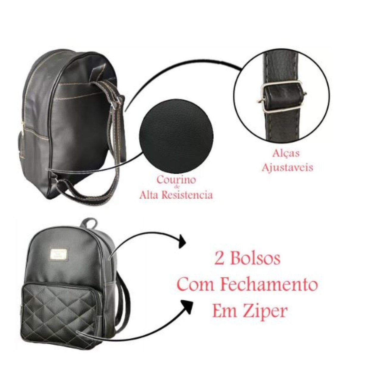 Mochila Feminina Impermeável Bolsa De Costas Mochila Escolar - Preto - 4