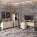Ver imagem 1 de Conjunto Escritório Office 4 Peças Mesa Gaveteiro Armário Buffet Berlin - Vianossa - Off White e