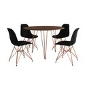 Ver imagem 2 de Mesa Jantar Redonda 110cm Amêndoa Clips 3 Pés com 4 Cadeiras Eames Eiffel Pretas Base Cobre