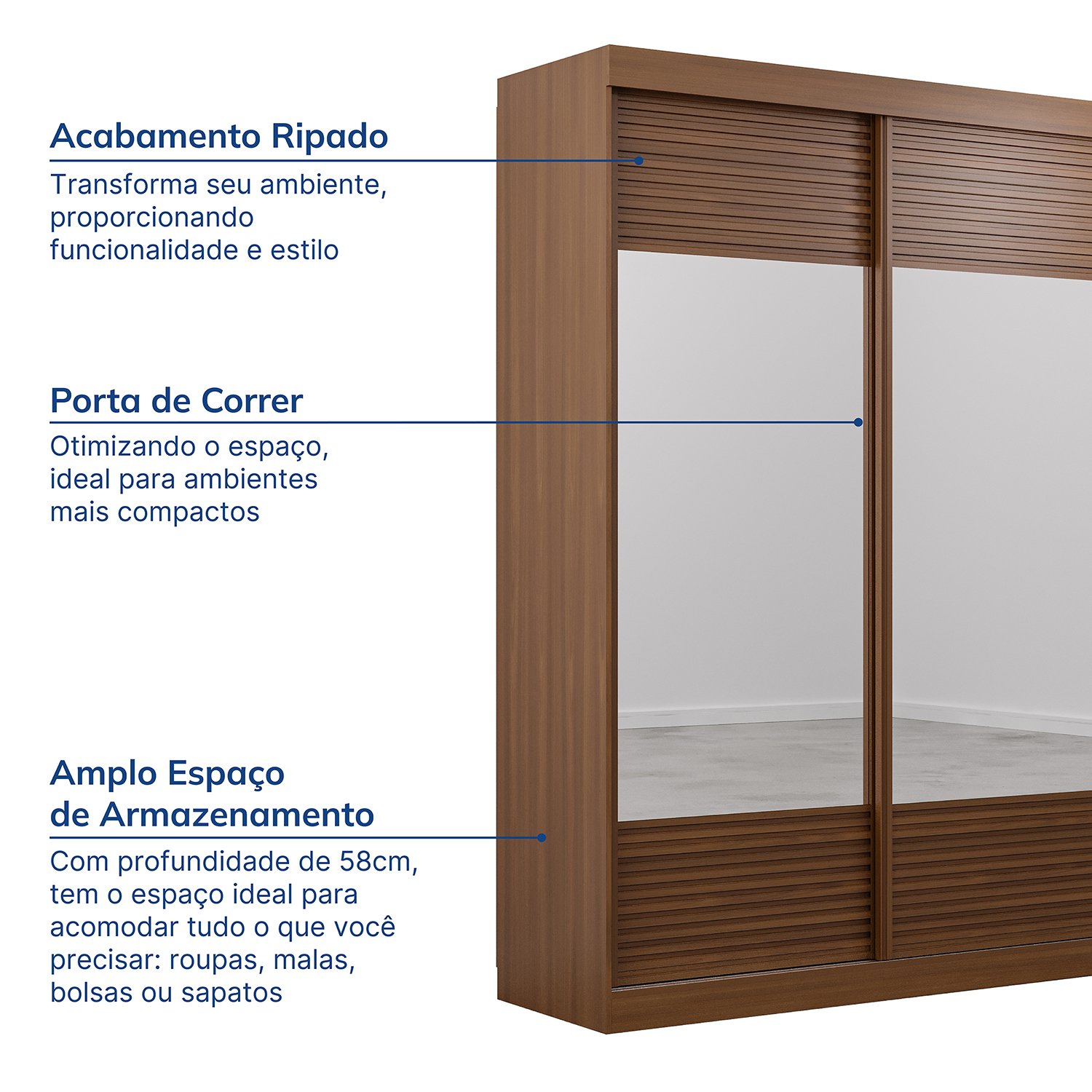 Guarda-roupa Casal 3 Portas de Correr Ripadas com Espelho Samambaia Cabecasa Madeiramadeira - 4