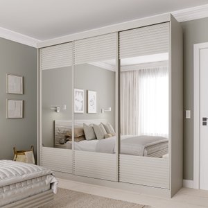 Guarda-roupa Casal 3 Portas de Correr Ripadas com Espelho Samambaia CabeCasa MadeiraOriginals