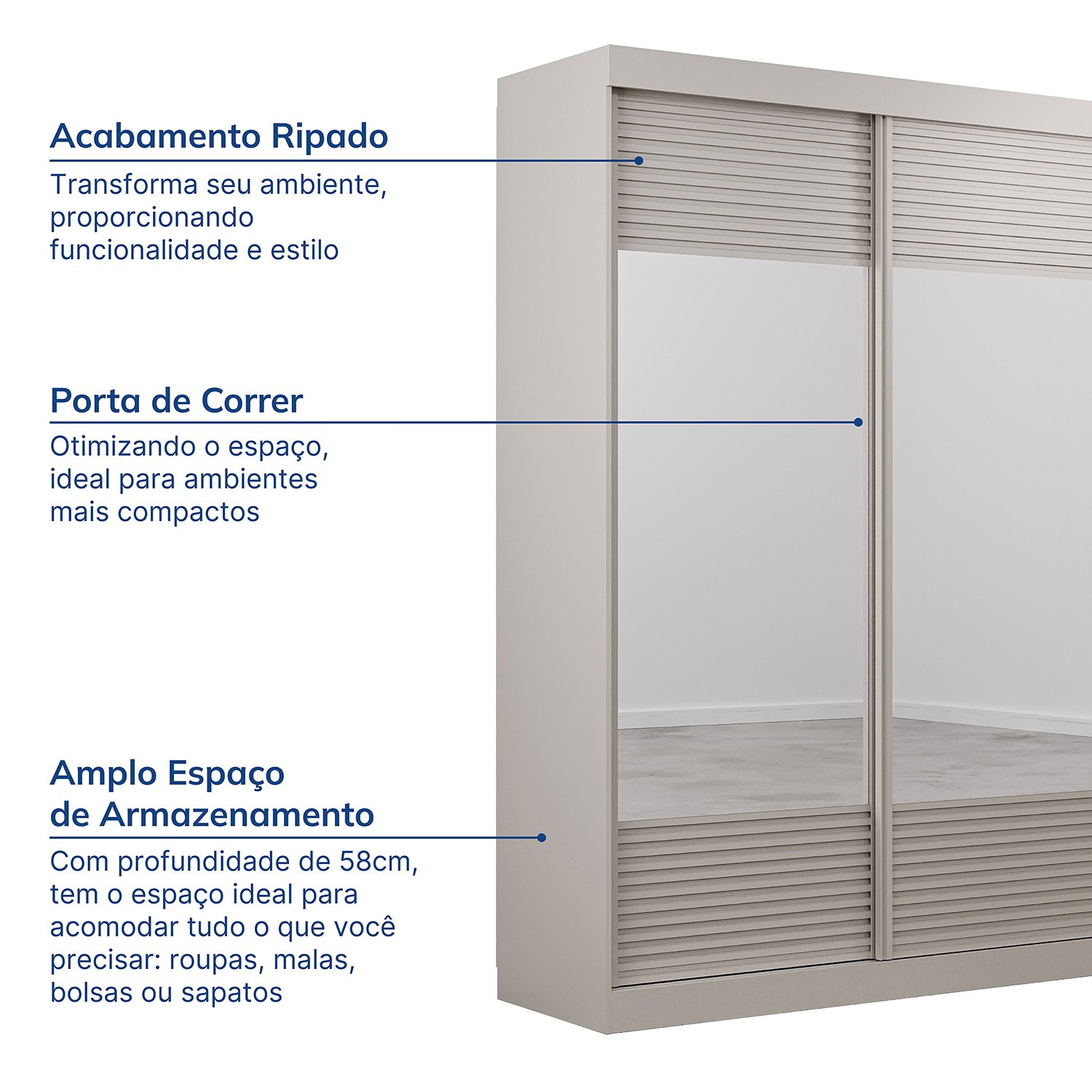 Guarda-roupa Casal 3 Portas de Correr Ripadas com Espelho Samambaia Cabecasa Madeiramadeira - 4