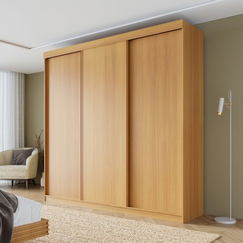 Guarda-Roupa Casal 3 Portas de Correr Lisas Samambaia CabeCasa MadeiraOriginals Carvalho