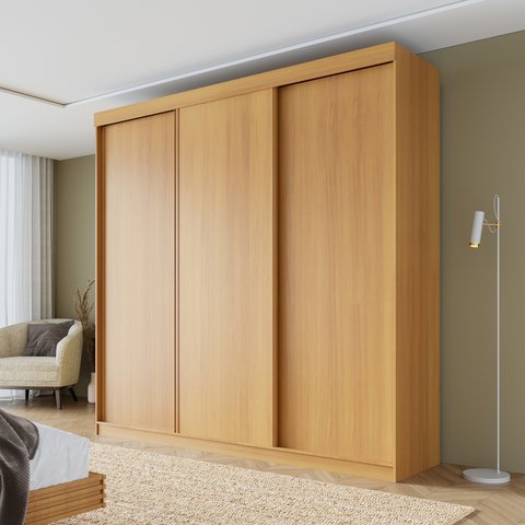 Guarda-roupa Casal 3 Portas de Correr Lisas Samambaia CabeCasa MadeiraOriginals