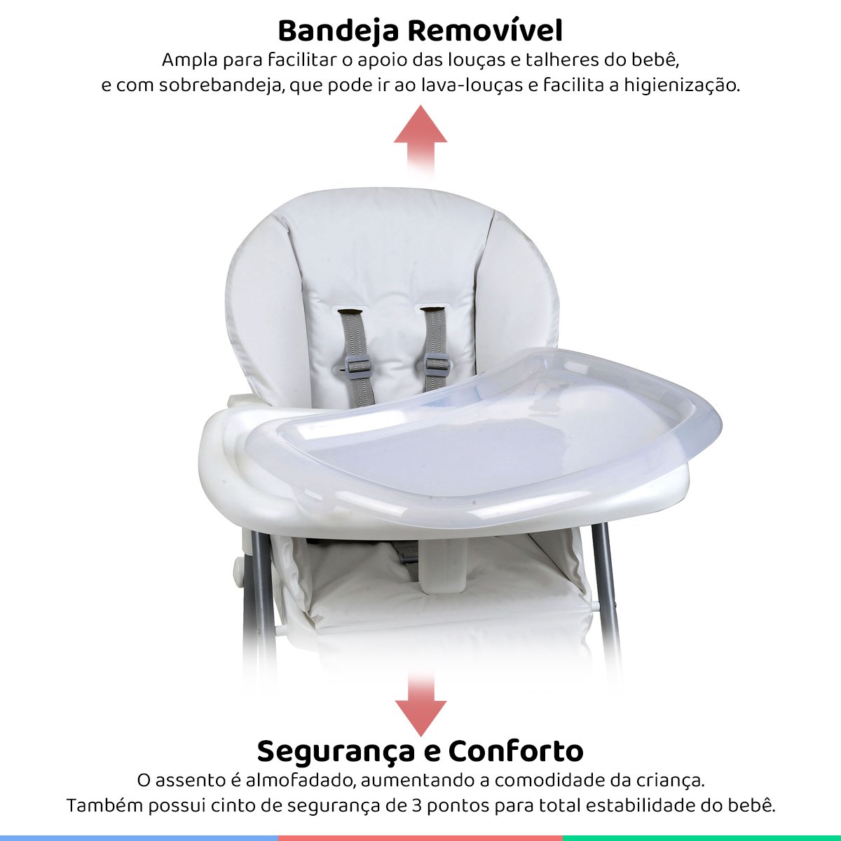 Cadeira Alimentação Refeição Infantil Bebê 6-36M 15kg Reclinável Papa&Soneca+ Branco - 3