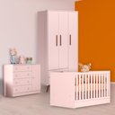 Ver imagem 1 de Conjunto Berço Mini Cama, Cômoda Sapateira e Guarda Roupa Retrô Rosa