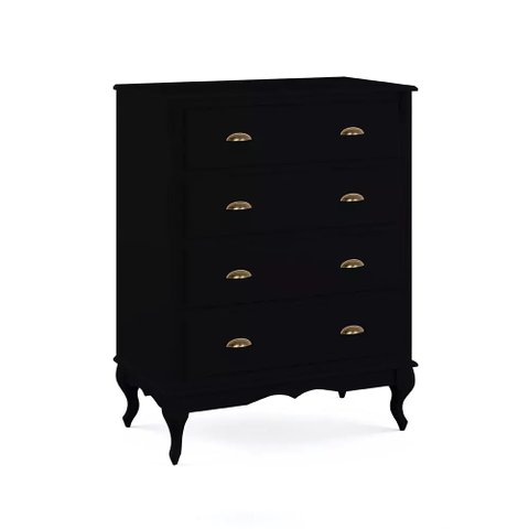 Cômoda de Madeira 4 Gavetas Pés Luis Xv 60816 Hannover - Preto