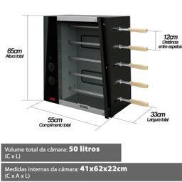 Churrasqueira Rotativa Elétrica 220V Saro de 5 Espetos com Acendedor Automático - 3