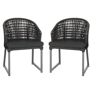 2 Cadeira Noronha Aluminio Micro Pintura Grafite, Tr. Telinha Corda Nautica Preta, Estofado - Preto