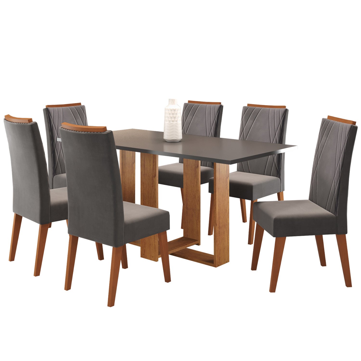 Mesa de Jantar Retangular Kavic com 6 Cadeiras Madeira Maciça Vegas  - 2