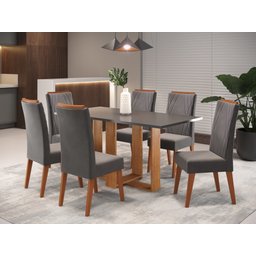 Mesa de Jantar Retangular Kavic com 6 Cadeiras Madeira Maciça Vegas  - 1