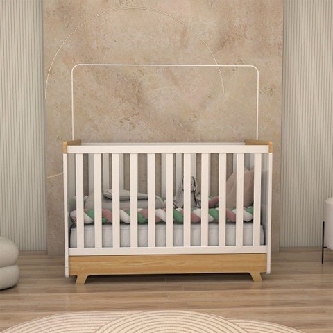 Berço Americano 2 em 1 Sueño 100% Mdf Branco Brilho/amêndoa - Panorama Móveis