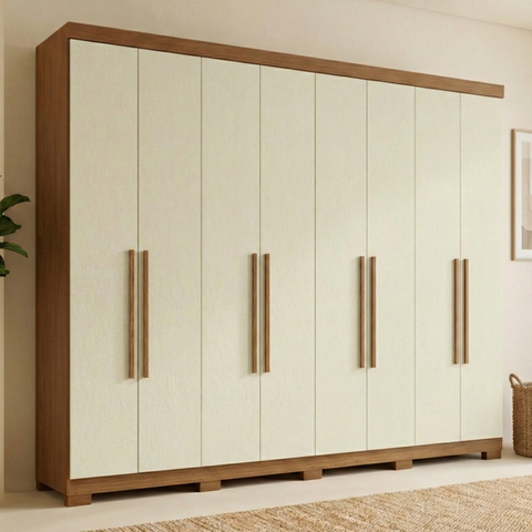 Guarda-Roupa Casal 8 Portas 4 Gavetas Master New com Pés Bege/Jatobá/Areia