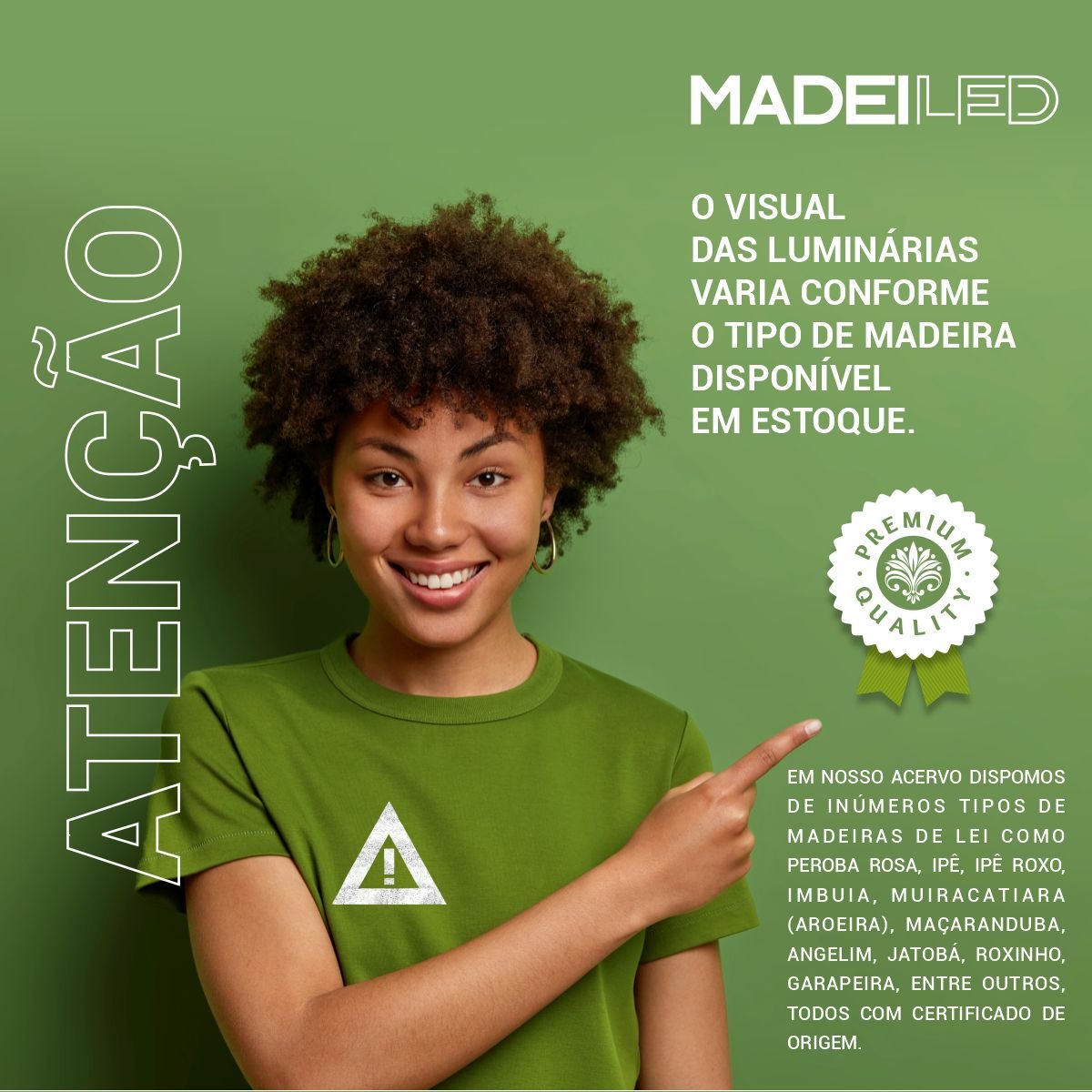 Pendente Canto Madeira Maciça Esmeralda Led 36w 4000lm Bivolt - 8