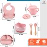 Kit Alimentação Bebê Silicone Talher Prato Copo Babador 10 Pçs Rosa - 2