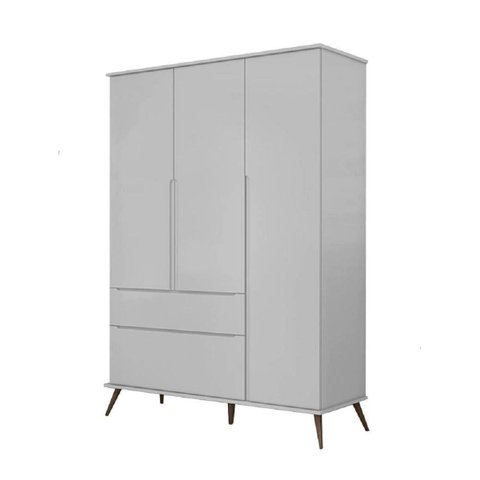 Roupeiro Alice 3 Portas Infantil/ Juvenil Pés Palito 100% MDF Cinza