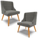 Ver imagem 1 de Kit 2 Cadeiras Decorativas Sala de Jantar Pés Palito de Madeira Firenze Suede Grafite/Natural G19 -