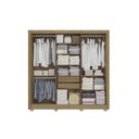Ver imagem 5 de Guarda-Roupa 3 Portas de Correr 2 Gavetas com Pés e Espelho Marrom/Nogueira/Fendi