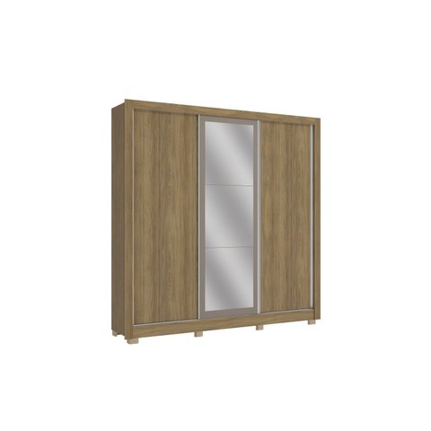 Guarda-Roupa 3 Portas de Correr 2 Gavetas com Pés e Espelho Marrom/Nogueira/Fendi