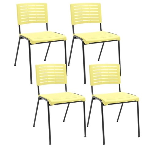 Kit 04 Cadeiras Empilhável Fixa Escritório Multiuso Base Preta Kimi P03 Amarelo - Lyam Decor