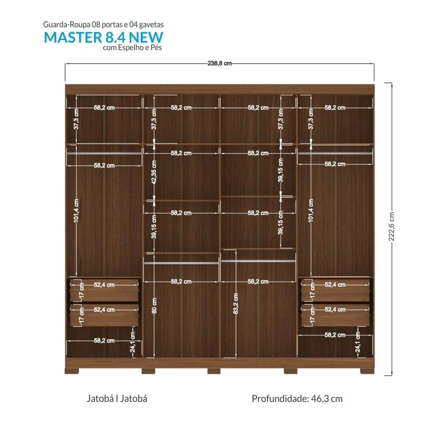 Guarda-roupa 8 Portas 4 Gavetas Master New com Espelho - 4