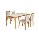 Ver imagem 1 de Mesa Jantar Luxo Jade 160x90cm Off White com 4 Cadeiras Estofadas Linho Cinza Base Madeira Maciça Me