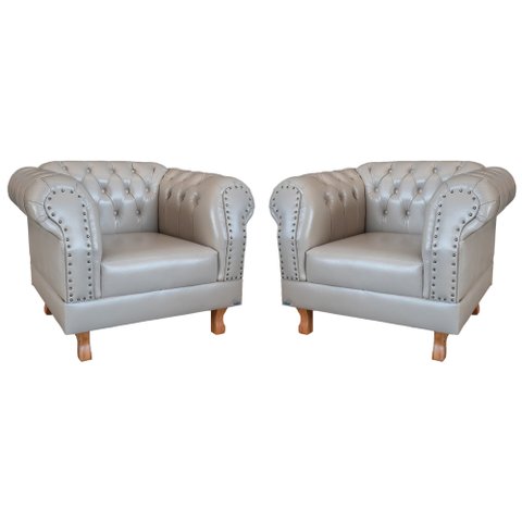 Kit 2 poltronas Chesterfield Capitonê Duque Corano Bege Decoração, Recepção, Salas de Tv e Estar