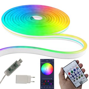Fita Led Neon Celular Aplicativo RGB 5 Metros IP68 Iluminaçao Decoraçao Quato Sala Teto Gamer Sanca 