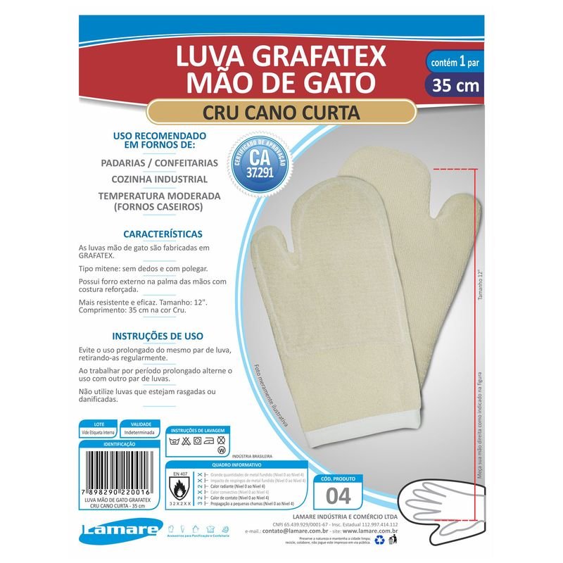 Luva grafatex cru dupla, 35 cm, manta térmica bege, contém 1 par - Lamare - 2