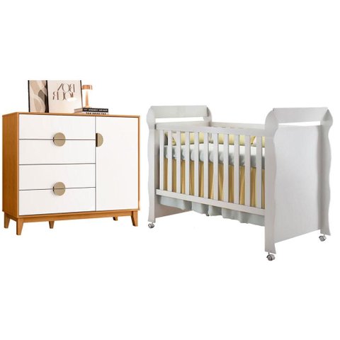 Berço Americano Mirelle com Cômoda Sapateira Ipe Branco Cinamomo - Móveis Albatroz