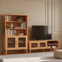 Ver imagem 1 de Conjunto Sala de Estar 2 Peças Rack e Estante Multiuso Vidro Canelado
