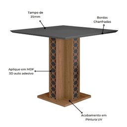 Mesa para Sala de Jantar 90cm Quadrada Tampo Chanfrado Isis Poliman - 3