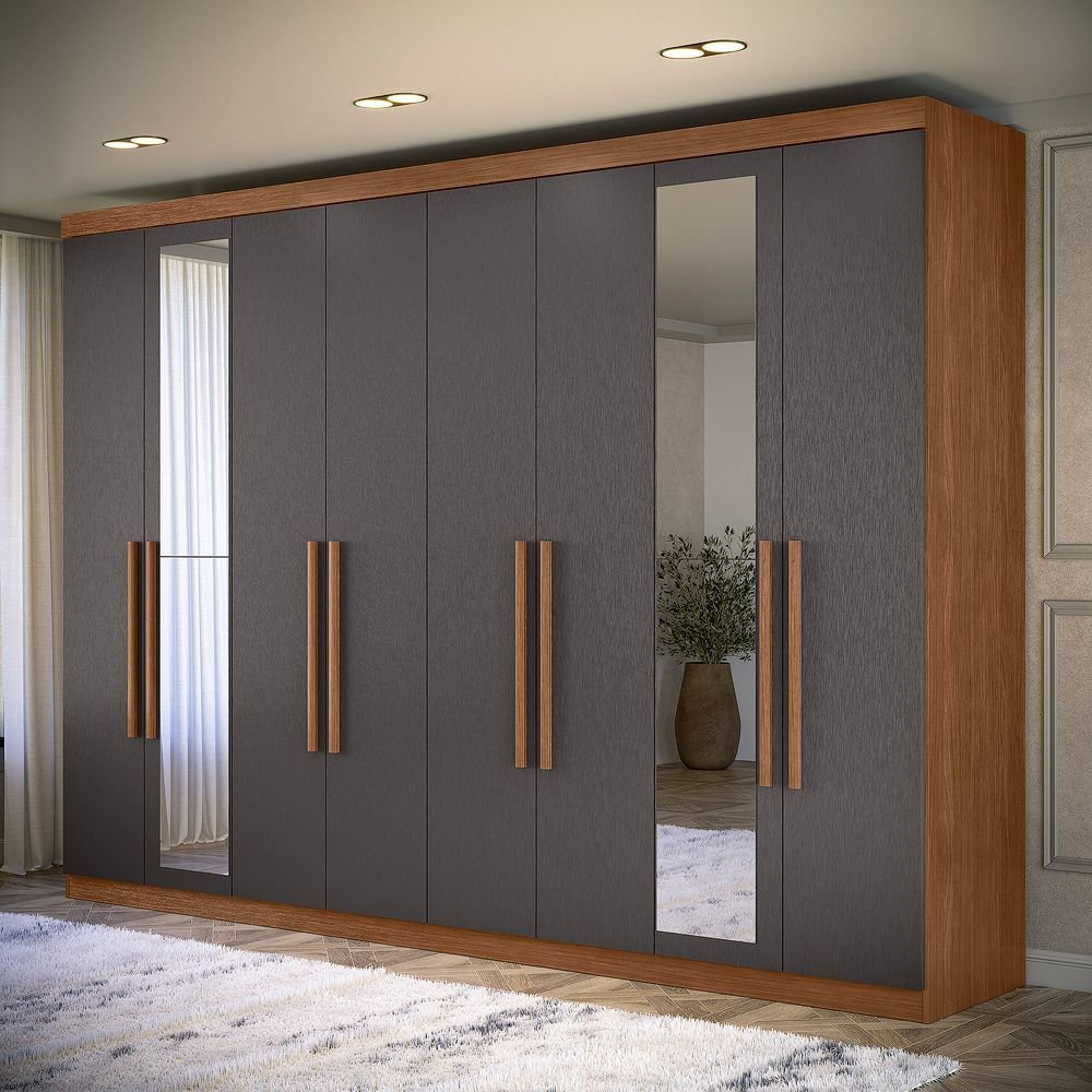 Guarda-Roupa 8 Portas 4 Gavetas Master New com Espelho Marrom