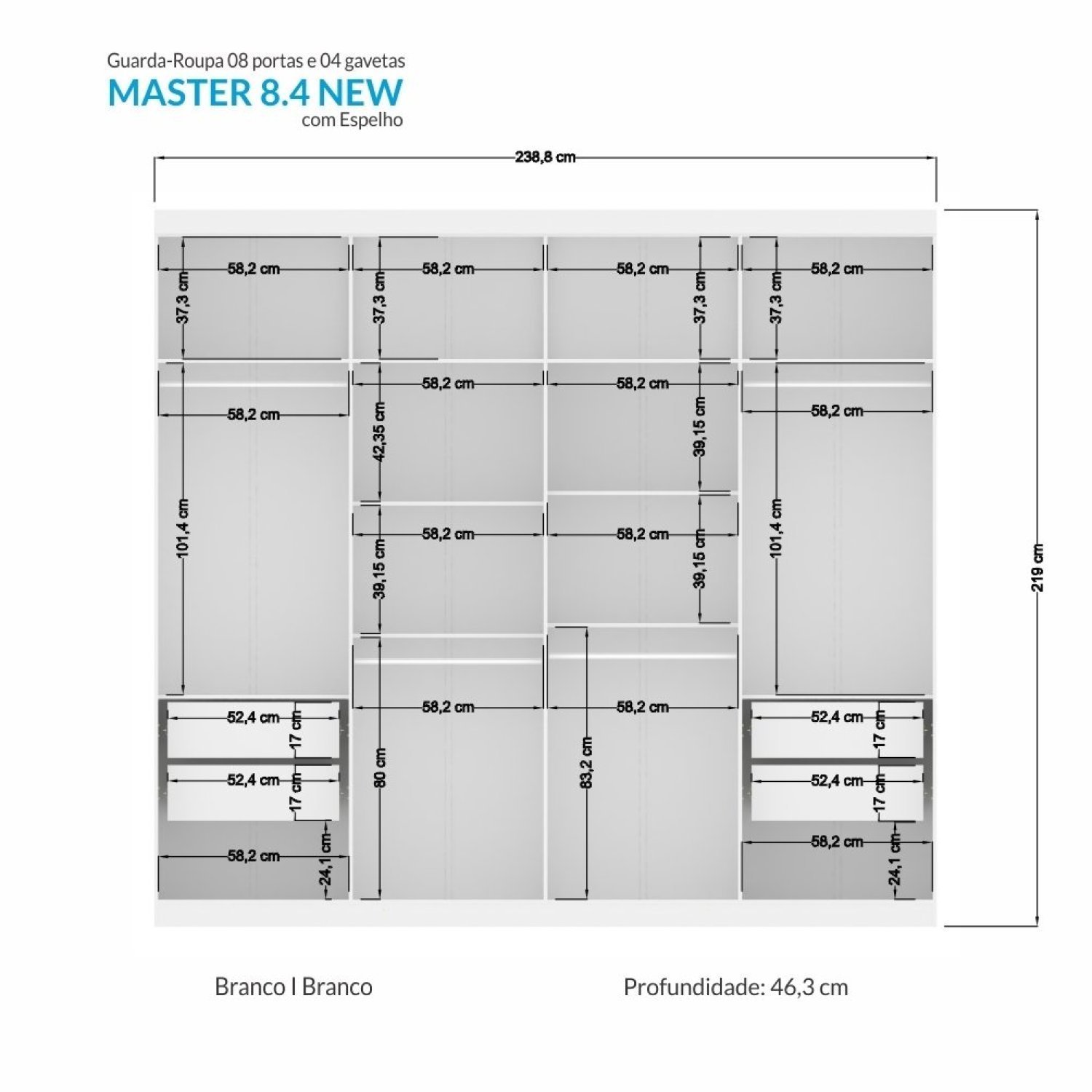 Guarda-roupa 8 Portas 4 Gavetas Master New com Espelho - 4