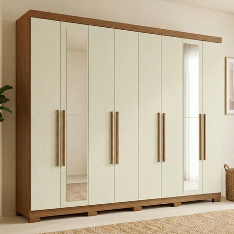 Guarda-roupa Casal com Espelho e Pés 8 Portas 4 Gavetas Master New